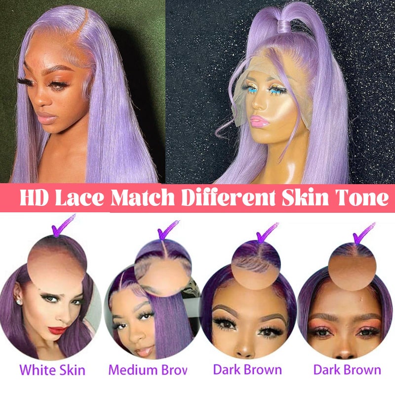 Smavida Dark Purple Lace Front Wigs Human Hair for Women,13x4 HD Transparent Deep Lilac Lace Frontal Straight Human Hair Glueless Wigs Pre Plucked with Baby Hair 150% Density 20 Inch - Image 3